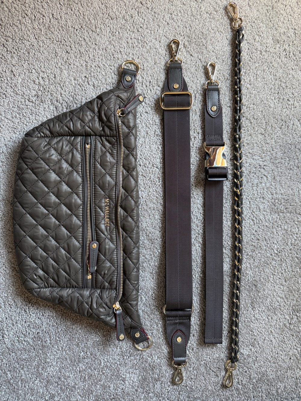 MZ Wallace Quilted Crossbody Bag with Multiple Straps - Dark Gray